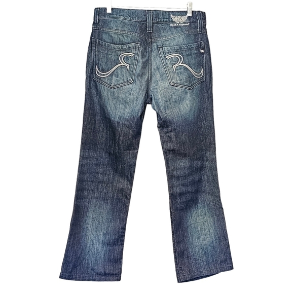 ROCK & Republic Embroidered Dark Wash Distressed Jeans Size 32 x 28 - Picture 2 of 12